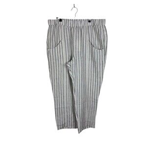 Quince 100% European Linen Tapered Ankle Pants Oatmeal Black Stripe SZ XL NWT